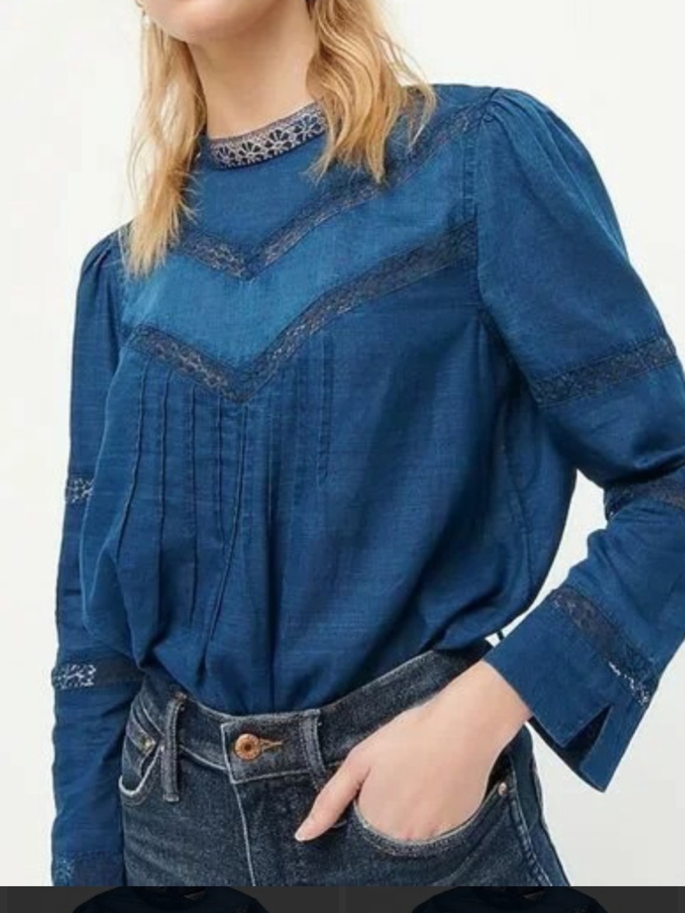 J. Crew Indigo Lace-Trim Top size extra large nwt